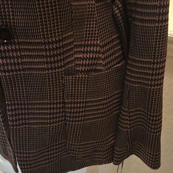 Marc Cain Women's Size N3 Belted Peacoat Black Brown Herringbone Plaid New - Picture 3 of 12